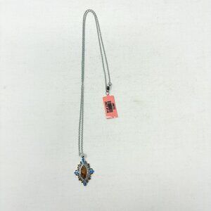 Shop LC Indian Script Stone/Blue Glass Sterling Silver Pendant & 20in Chain 5421